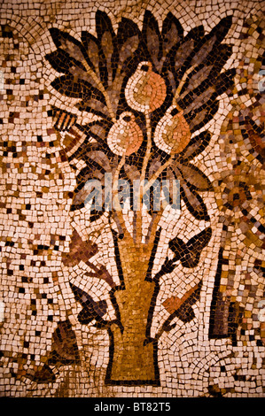 Detail aus Mosaik-Fußboden der Kirche aus dem 8. Jahrhundert von St. Stephan in Umm al-Rasas, Jordanien. Stockfoto