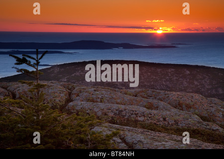 Sonnenaufgang von Cadillac Mountain im Acadia National Park, Maine, USA Stockfoto