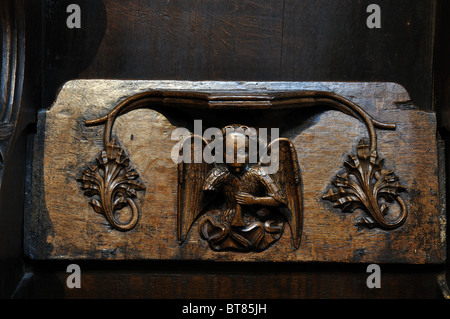 Miserikordie in St. Laurentius Kirche, Ludlow, Shropshire, England, Vereinigtes Königreich Stockfoto