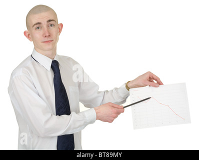 Der Kerl mit dem finanziellen Diagramm in Händen Stockfoto