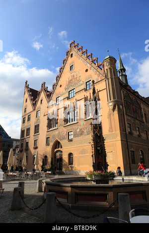 Renaissance-Fassade des Rathauses von Ulm, Baden-Württemberg, Deutschland, Europa Stockfoto