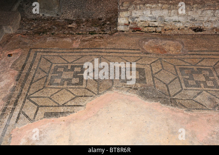 Ersten Jahrhundert schwarz-weiß Mosiac Stock, Fishbourne Roman Palace. Stockfoto