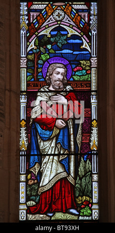Glasfenster von Clayton & Bell Darstellung St Thomas, die Pfarrkirche St. Thomas, Kentisbury, Devon Stockfoto