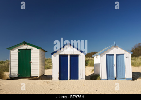 Drei Strand Hütten am Southwold, Suffolk Stockfoto