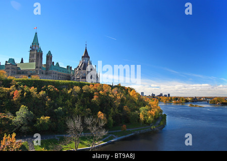 Panoramablick über den Sankt-Lorenz-Strom vom Parliament Hill in Ottawa, Ontario, Kanada Stockfoto