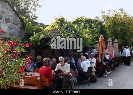 Taverne in der Kellergasse Gasse in Purbach bin Neusiedler See, Neusiedlersee, Burgenland, Österreich, Europa Stockfoto