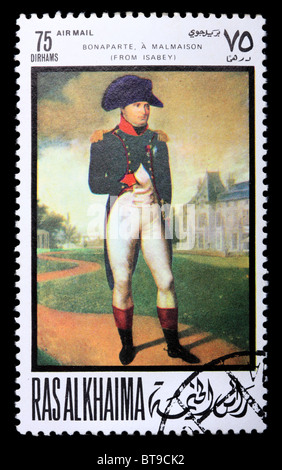 Eine Briefmarke gedruckt in Ras Al Khaima (VAE) zeigt ein Bild des Künstlers Isabey Jean-Baptiste "Napoleon in Malmaison", ca. 1969 Stockfoto