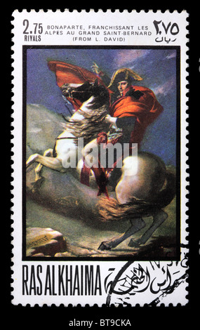 RAS AL KHAIMA - ca. 1969: eine Briefmarke gedruckt in Ras Al Khaima (VAE) zeigt Napoleon (Gemälde von L. David), ca. 1969 Stockfoto