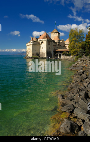 Das Schloss Chillon am Genfersee, Veytaux, Montreux, Schweiz, Europa Stockfoto