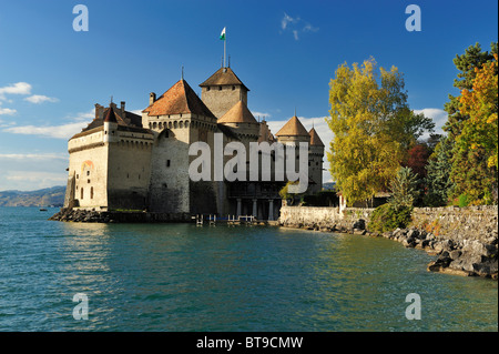 Das Schloss Chillon am Genfersee, Veytaux, Montreux, Schweiz, Europa Stockfoto