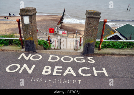 Southwold, Suffolk, England: Schild Nein Hunde am Strand Stockfoto