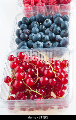 Schöne Himbeeren isoliert auf weiss Stockfoto