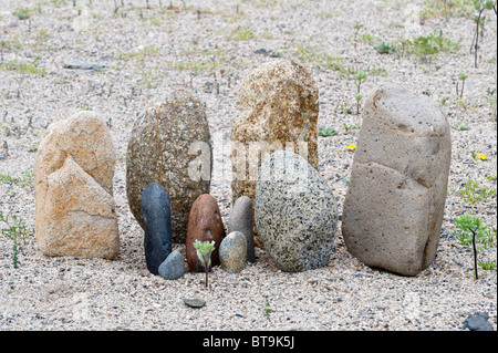 Künstlerische Stein Anordnung Caleta Pan de Azucar Campingplatz Norte Chico Chile Südamerika Stockfoto