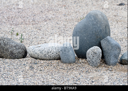 Künstlerische Stein Anordnung Caleta Pan de Azucar Campingplatz Norte Chico Chile Südamerika Stockfoto