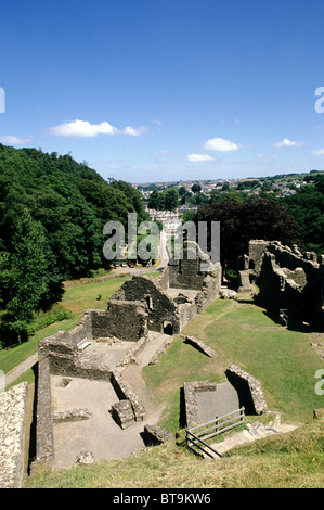 Okehampton Burg und Stadt, Devon England UK englische mittelalterliche Schlösser Städte Ruine Ruinen ruiniert Stockfoto