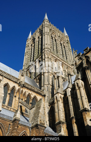 Der zentrale Turm des Lincoln Kathedrale, Lincolnshire, England. Stockfoto