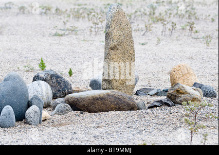 Künstlerische Stein Anordnung Caleta Pan de Azucar Campingplatz Norte Chico Chile Südamerika Stockfoto