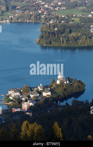 Maria Woerth Halbinsel, Lake Woerth, Blick vom Pyramidenkogel Berg, Kärnten, Österreich, Europa Stockfoto