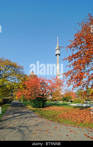 Florian, Florianturm Turm, Fernsehturm, Herbst, Westfalenpark Park, Dortmund, Nordrhein-Westfalen, Deutschland, Europa Stockfoto