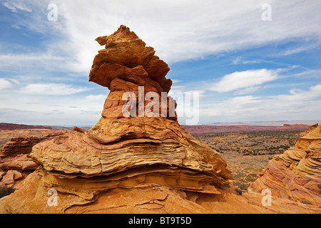 Bizarre Felsen in einen Hut Form, Coyote Buttes South, Paria Canyon-Vermilion Cliffs Wilderness, Utah, Arizona, Amerika Stockfoto