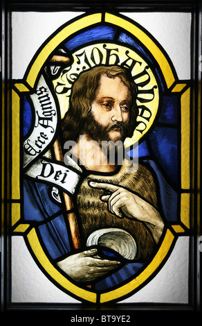 Buntglas (Detail). Medalion mit einer Büste des Heiligen Johannes des Täufers (2. Hälfte des 19. Jahrhunderts). Museum für Architektur Stockfoto