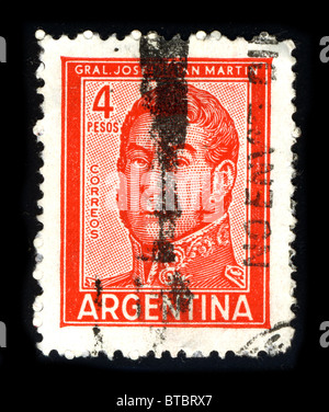 Argentinien - CIRCA 1980: Eine Briefmarke gedruckt in Argentinien zeigt Bild Porträt José Francisco de San Martín, auch bekannt als José de San Martín (1778 – 17. August c. 1850), war ein argentinischer General und erster Leiter des südlichen Teil Südamerikas erfolgreichen Kampf für Unabhängigkeit von Spanien, ca. 1980. Stockfoto