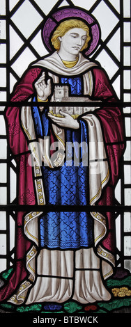 Ein Glasfenster Darstellung Johannes, der Lieblingsjünger, Pfarrkirche St. Johannes, Cutcombe, Somerset Stockfoto