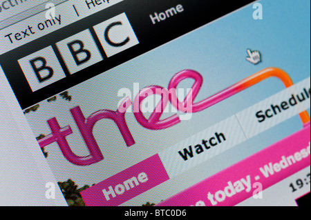 Detail der Screenshot von der Website der BBC drei TV-Kanal-homepage Stockfoto