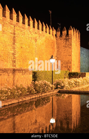 Mittelalterliche Stadtmauer in der Altstadt von Cordoba, Spanien bei Nacht Stockfoto
