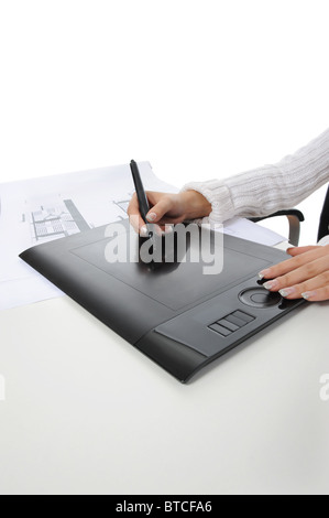 Hand auf Grafiktablett. Stockfoto