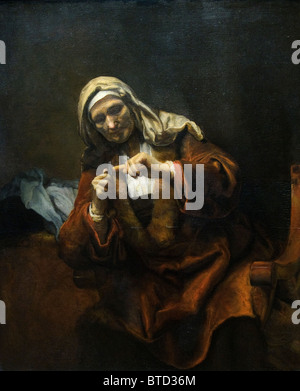 Alte Frau schneiden ihre Nägel, 1655 – 60, Stil von Rembrandt Stockfoto