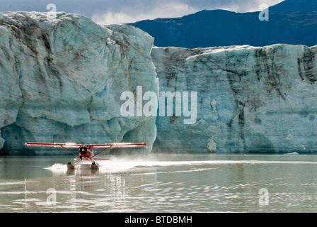 Eine DeHavilland Beaver zieht aus Strandline See am Rande des Gletschers Triumvirat in die Tordrillo Mountains, Alaska Stockfoto