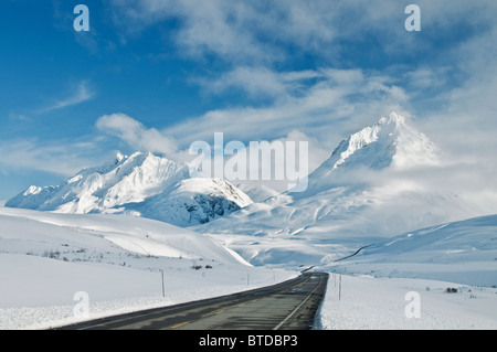 Haines Highway an der Basis des Bereichs Alsek in Tatshenshini-Alsek Wildnis Provincial Park, Britisch-Kolumbien, Kanada Stockfoto