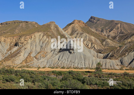Panoramablick auf die Tabernas-Wüste in Andalusien, Spanien Stockfoto