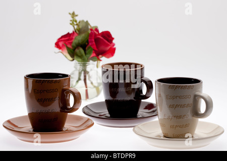 Drei kleine Espresso-Tassen Stockfoto