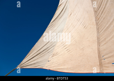 Nahaufnahme des Segels Leinwand einer Dhau oder traditionellen Fischerboot Stockfoto