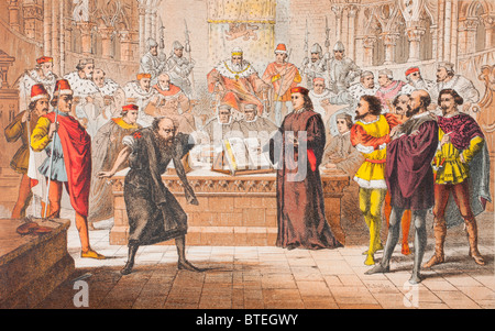 Shylock spricht in der Kaufmann von Venedig, Akt IV, Szene I, von William Shakespeare. "Das ist das Gesetz?" Stockfoto