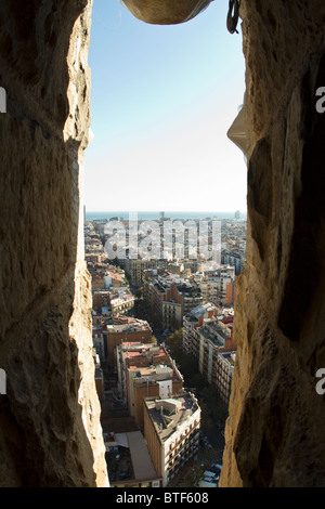 Aussicht von der Kathedrale Sagrada Familia von Gaudi in Barcelona Stockfoto