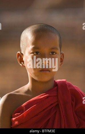 Porträt von Neuling buddhistischer Mönch, Bagan (Pagan), Myanmar (Burma) Stockfoto