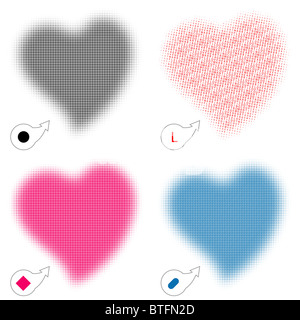 Halbton-Hintergrund für Design mit Herzform, andere Füllung - Runde, Platz, Linie, Brief, Vektor-Abb. Stockfoto