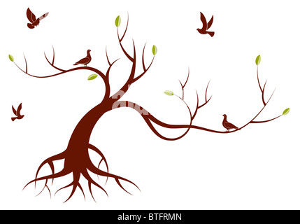 Stilisierter Baum mit Blättern und Vogel, Design, Vektor-illustration Stockfoto