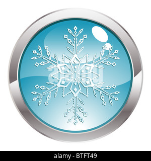 Drei dimensionale Kreis-Taste mit Schneeflocke-Symbol, Vektor-illustration Stockfoto