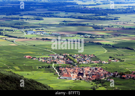 Blick auf die elsässische Ebene, Haut-Koenigsbourg Burg, Orschwiller, Elsass, Frankreich Stockfoto