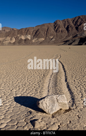 Segeln-Steinen oder gleitenden Felsen bewegen sich auf mysteriöse Weise über The Racetrack Playa in Death Valley Nationalpark, Kalifornien, USA. Stockfoto