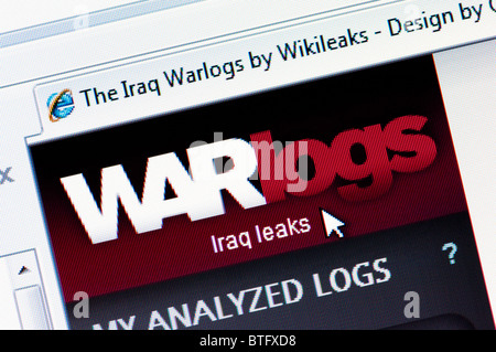 Der Irak War Logs Abschnitt der WikiLeaks Website - zugespielt Online-Publikation von fast 400.000 US-Armee berichten. Stockfoto