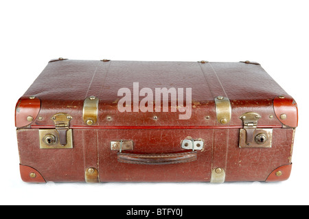 Alter Koffer flach auf einem weißen Hintergrund nahtlose Verlegung Stockfoto