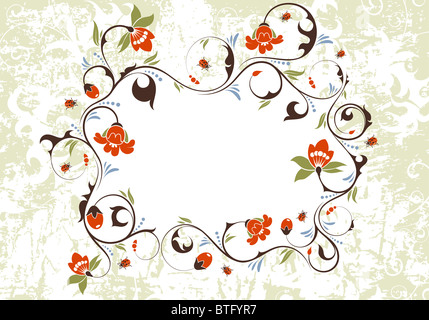 Grunge Blumenrahmen mit Marienkäfer, Element für Design, Vektor-illustration Stockfoto