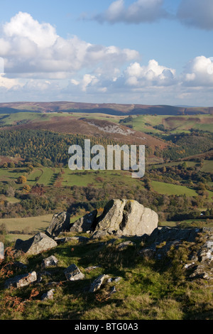 Corndon Hill in der Nähe von Bischofsburg, Shropshire, in die Shropshire Hügel Gebiet von außergewöhnlicher natürlicher Schönheit, England Stockfoto