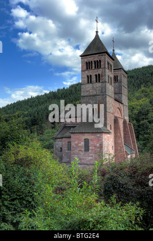 Romanische Kirche St. Léger, Abtei von Murbach, Abteilung Haut-Rhin, Elsass, Frankreich Stockfoto