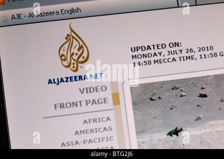 Screenshot der Website der Al Jezeera Nachrichtenorganisation, aljazeera.net, englische Ausgabe. Juli 2010 Stockfoto